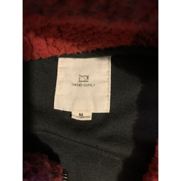 Thread + Supply Buffalo Plaid Fleece 1/4 Zip Red Sherpa Jacket Medium - Picture 3 of 6